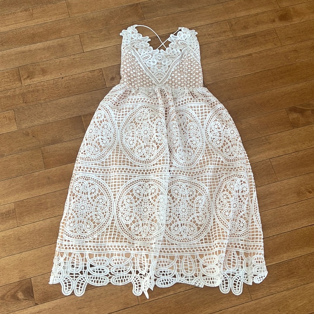 NWOT White Lace Dress with Nude Underlay